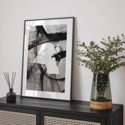 Kuwait Map - Black & Grey Abstract Painting Of Wall Art Print Traval Poster - thumbnail 1