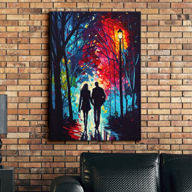 Couple Walking Starry Night Abstract Oil Painting Style Wall Art, Framed Canvas Poster Print, Home Kitchen Office Room Decor, Gifts - image 1