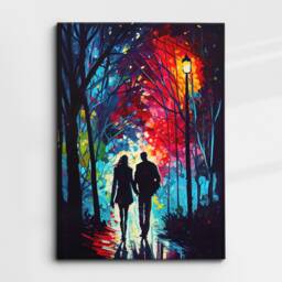 Couple Walking Starry Night Abstract Oil Painting Style Wall Art, Framed Canvas Poster Print, Home Kitchen Office Room Decor, Gifts - thumbnail 3