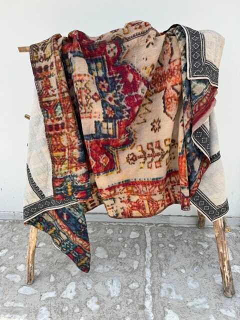 Persian Kantha Quilt Hand-stitched Cotton Bedspread, Boho Throw Blanket Decor - image 1