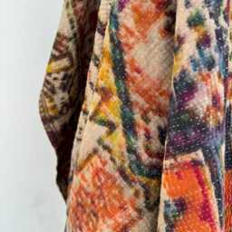 Persian Kantha Quilt Hand-stitched Cotton Bedspread, Boho Throw Blanket Decor - thumbnail 3