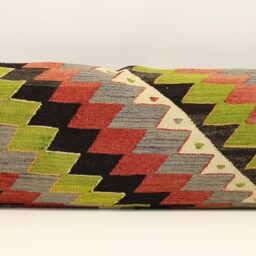 King Size Kilim Pillow Cover, Turkish Wool Lumbar Cushion - 14x48 In - thumbnail 2