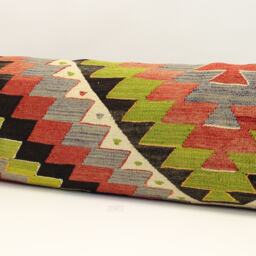 King Size Kilim Pillow Cover, Turkish Wool Lumbar Cushion - 14x48 In - thumbnail 3