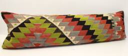 King Size Kilim Pillow Cover, Turkish Wool Lumbar Cushion - 14x48 In