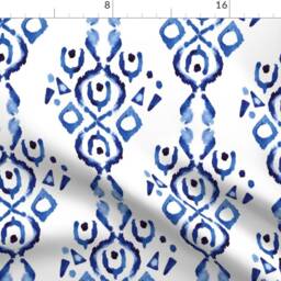 Boho Curtain Panel - Watercolor Indigo & White Ikat Damask Bohemian Custom Blue By Misschiffdesigns - thumbnail 4