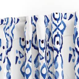 Boho Curtain Panel - Watercolor Indigo & White Ikat Damask Bohemian Custom Blue By Misschiffdesigns - thumbnail 3
