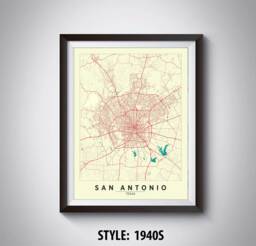 San Antonio Tx Map Poster Vintage Style Travel Wall Art - thumbnail 1