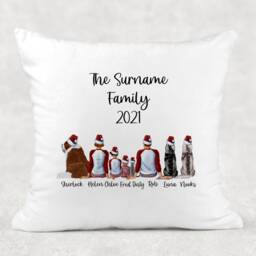 Personalised Christmas Family Cushion Cover With Adults, Children Plus Dog & Cats Pillow Case - thumbnail 1