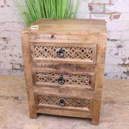 Charvi Mango Wood Bedside Cabinet 3 Drawer - thumbnail 2