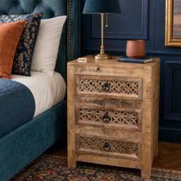 Charvi Mango Wood Bedside Cabinet 3 Drawer - thumbnail 1