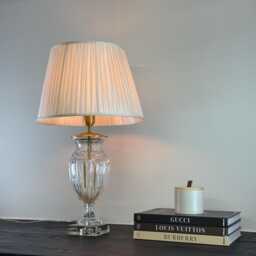 Solid Brass & Glass Table Lamp Vintage Style - Bedroom Bedside Reading Light - thumbnail 2