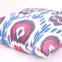 Blue & Pink Ikat Pillow Cover, 20x20 Cotton Cushion - thumbnail 2