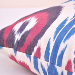 Blue & Pink Ikat Pillow Cover, 20x20 Cotton Cushion - thumbnail 3