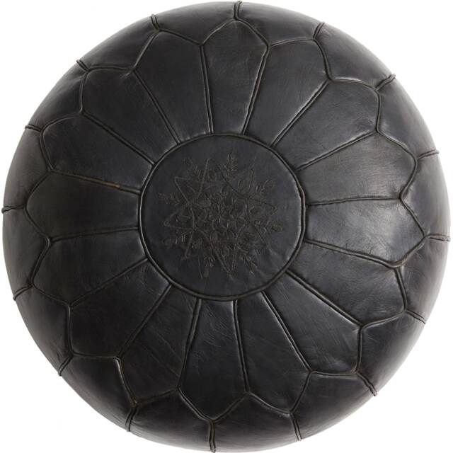Summer Sale Deluxe Moroccan Black Leather Motif Pouffe, Handmade Artisan Ottoman Bean Bag Footstool, Floor Cushion - image 1