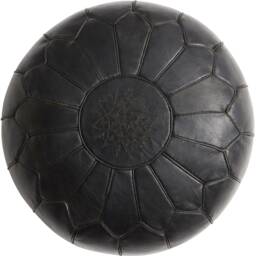 Summer Sale Deluxe Moroccan Black Leather Motif Pouffe, Handmade Artisan Ottoman Bean Bag Footstool, Floor Cushion - thumbnail 1