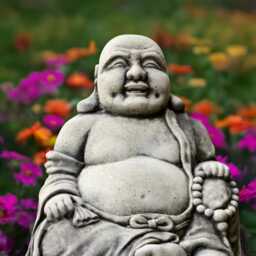 Large Buddha Statue Concrete Sculpture Japanese Smiling Figurine Zen Garden Decoration Handmade Art Asian Ornament - thumbnail 3