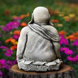 Large Buddha Statue Concrete Sculpture Japanese Smiling Figurine Zen Garden Decoration Handmade Art Asian Ornament - thumbnail 4