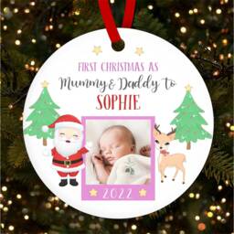 First As Parents Pink Photo Personalised Christmas Tree Ornament Decoration