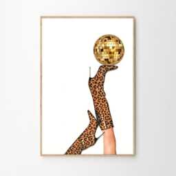 Leopard Print Boots Disco Ball Art Poster, Trendy Wall Art, Apartment Aesthetic Decor, Retro Home Print, Printed Gift - thumbnail 2