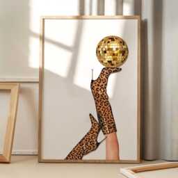 Leopard Print Boots Disco Ball Art Poster, Trendy Wall Art, Apartment Aesthetic Decor, Retro Home Print, Printed Gift - thumbnail 1