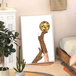 Leopard Print Boots Disco Ball Art Poster, Trendy Wall Art, Apartment Aesthetic Decor, Retro Home Print, Printed Gift - thumbnail 3