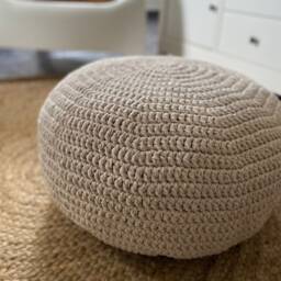 Crochet Pouf Slipcover, Round Cotton Cover For Moroccan Poufs & Ikea Stools - Upcycle Furniture - thumbnail 2