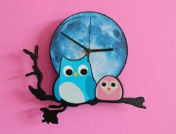 Owl With Baby Blue Moon Cartoon - Wall Clock Clock Unique Decor Gift Idea Rgb Led 5V Backlit Option - thumbnail 1
