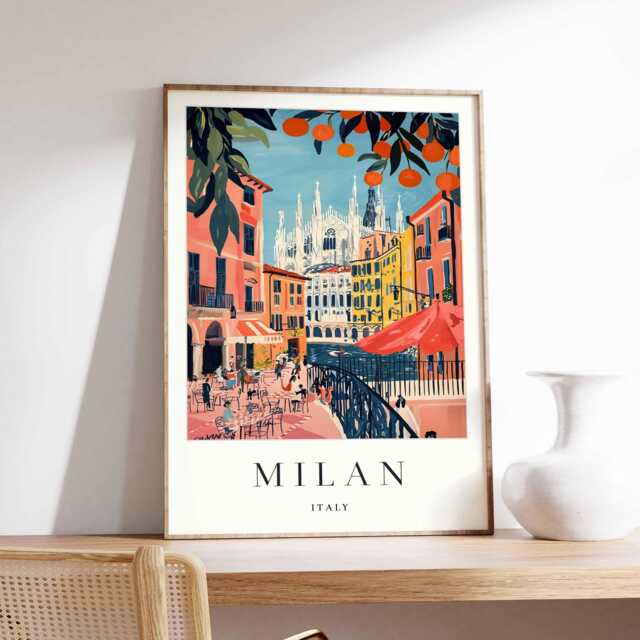 Milan Cityscape Poster Italy Travel Wall Art - image 1