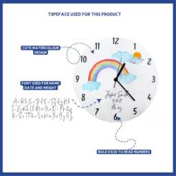 New Baby Rainbow & Clouds Personalised Bedroom Nursery Clock - thumbnail 2