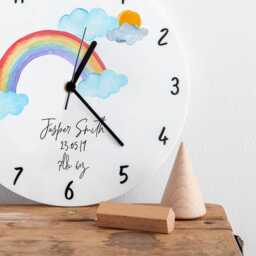 New Baby Rainbow & Clouds Personalised Bedroom Nursery Clock - thumbnail 3