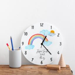 New Baby Rainbow & Clouds Personalised Bedroom Nursery Clock - thumbnail 1