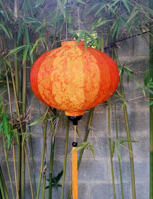 Orange Silk Lanterns - Set Of 2 Vietnamese Wedding Decor, 20 Inch - image 1