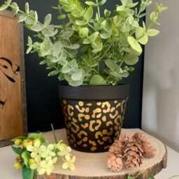 Black & Gold Leopard Print Plant Pot Stylish Home Decor - 13 cm - thumbnail 2