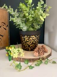 Black & Gold Leopard Print Plant Pot Stylish Home Decor - 13 cm - thumbnail 3