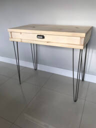 Rustic Pine Desk With Drawer, Solid Wood & Metal Hairpin Legs - thumbnail 1