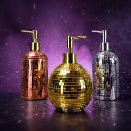 Mirror Ball Soap Dispenser - Hand-Finished Glass Disco Bathroom Decor - thumbnail 2