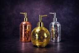 Mirror Ball Soap Dispenser - Hand-Finished Glass Disco Bathroom Decor - thumbnail 1