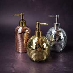 Mirror Ball Soap Dispenser - Hand-Finished Glass Disco Bathroom Decor - thumbnail 4