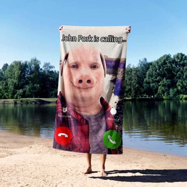 John Pork Towel - Custom Background Colour Funny Meme Design Viral Character Print Internet Trend Bathroom Decor Gift For Fans - image 1
