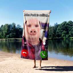 John Pork Towel - Custom Background Colour Funny Meme Design Viral Character Print Internet Trend Bathroom Decor Gift For Fans - thumbnail 1