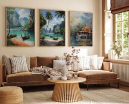 Set Of 3 Thailand Posters, Thai Floral Prints, D??cor, Travel Art, Asian Poster, Oriental Wall Decor, Gift - thumbnail 1