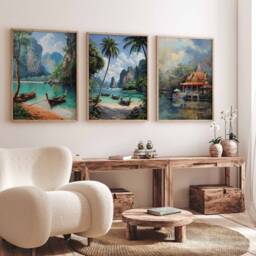 Set Of 3 Thailand Posters, Thai Floral Prints, D??cor, Travel Art, Asian Poster, Oriental Wall Decor, Gift - thumbnail 2