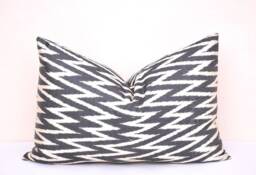Black Chevron Ikat Pillow Cover, Handloom Woven Cushion - 14x23 Inches - thumbnail 1