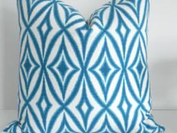 Both Sides -Geometric Ikat -Decorative Designer Pillow Cover-Azure BlueTeal Aqua Throw/Lumbar - thumbnail 1
