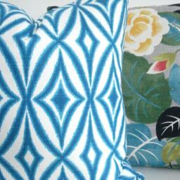 Both Sides -Geometric Ikat -Decorative Designer Pillow Cover-Azure BlueTeal Aqua Throw/Lumbar - thumbnail 3