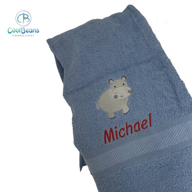Hippo Towel - Personalised Face Cloth/Hand Bath = Embroidered With & Text - image 1