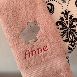 Hippo Towel - Personalised Face Cloth/Hand Bath = Embroidered With & Text - thumbnail 3