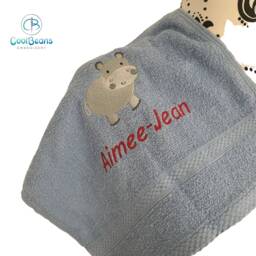 Hippo Towel - Personalised Face Cloth/Hand Bath = Embroidered With & Text - thumbnail 2