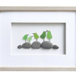 Sea Glass Art Bird Family, Family Of 5 Gift, Framed Wall Art, Anniversary Gift For Wife Or Husband, Five Birds Sea - thumbnail 3