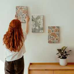 Canvas Wall Art Set Of 3 - Floral Patterns in Shades Orange & Green, Brown Print, Plants Flowers Decor - thumbnail 3